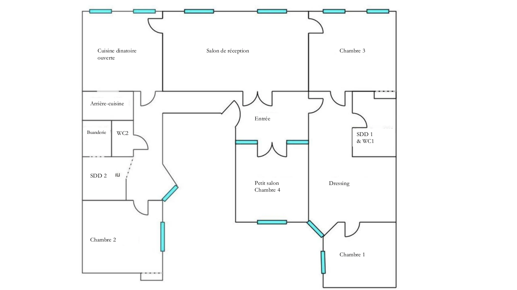 Plan de l’appartement Le Turenne avec les pièces nommées